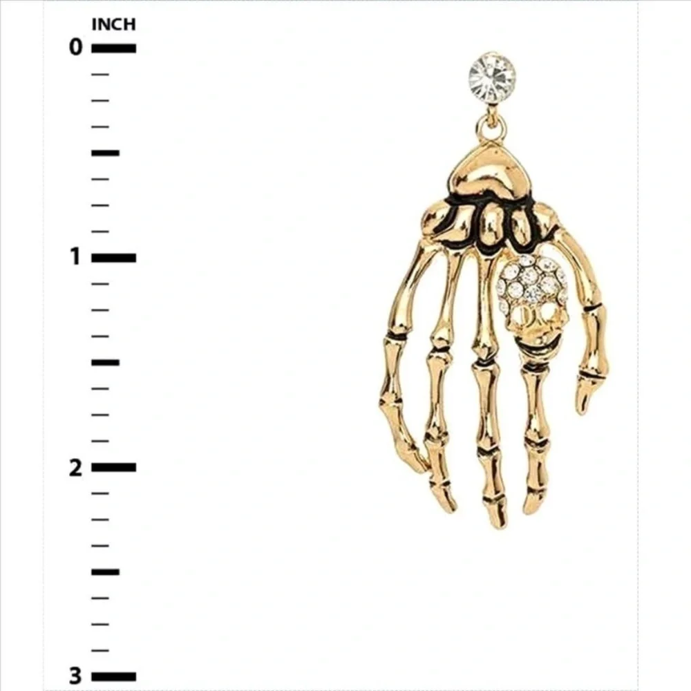 đť…şRHINESTONE Skeleton Hand Iconic Earrings - Picture 2 of 2